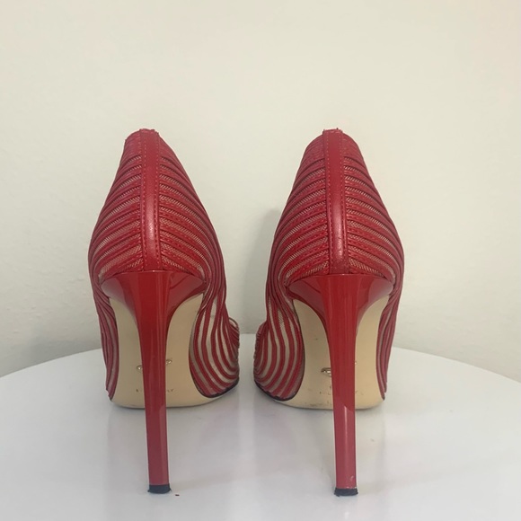 Diane Von Frontenberg red striped Bridgette leather and mesh pumps - Picture 4 of 6